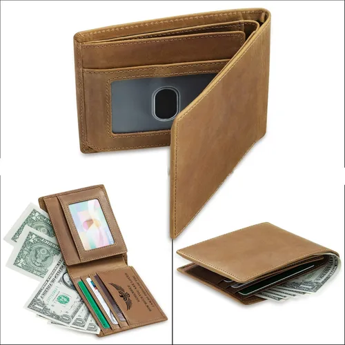 Miniatura 5 de Parmaye Cartera para hombre, billetera plegable personalizada para marido, papá, hijo, nieto, regalo de cuero genuino con bloqueo RFID, carteras