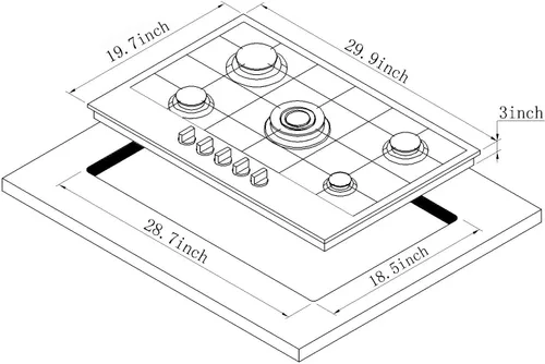 Miniatura 3 de Placa de cocina de gas de 30 pulgadas de acero inoxidable con 5 quemadores, estufa de combustible doble, placa de gas NG/LPG convertible HF57013