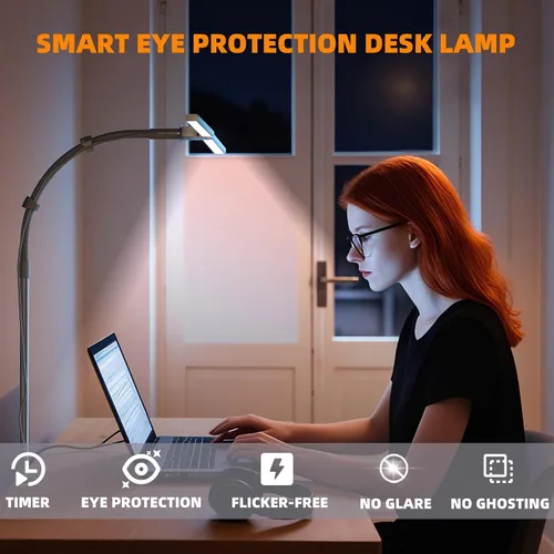 Miniatura 5 de Lámpara de escritorio para oficina en casa, luz de monitor de pantalla dual de 15 W con abrazadera, luz de computadora de cuello de cisne ajustable