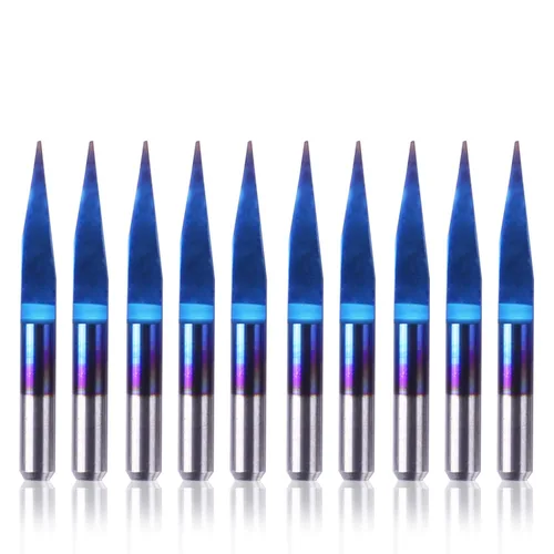 Miniatura 11 de Genmitsu 10 brocas de grabado de capa azul nano, punta de 20 grados de 0.004 in, vástago cónico en V de 1/8 pulgadas