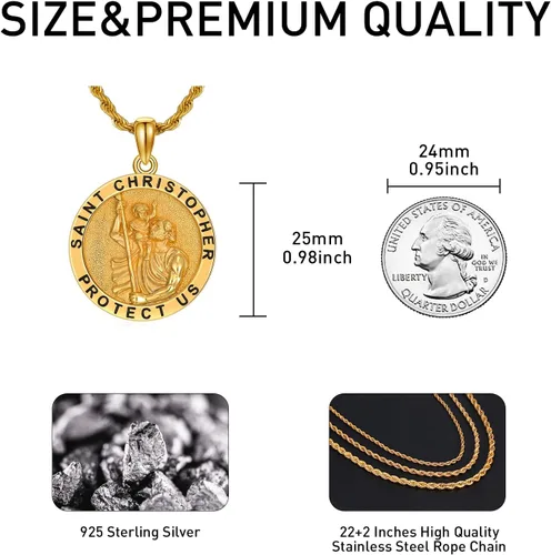 Miniatura 38 de CEKAMA - Collar de plata de ley 925 con dije de amuleto para hombres y mujeres, con cadena de 0.098 in, 22 pulgadas + 2 pulgadas
