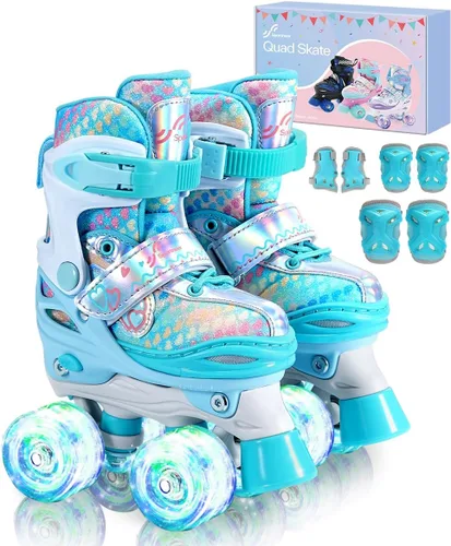 Sportneer Patines para niños: 4 tamaños ajustables patines cuádruples con ruedas iluminadas para niñas de 5-8, 8-12 niños pequeños principiantes,