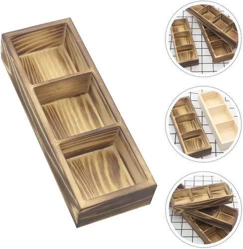 Miniatura 4 de Leadigol Caja de bolsa de té de madera, organizador de cajones de 3 partes con divisores, organizador de almacenamiento de té y alimentos