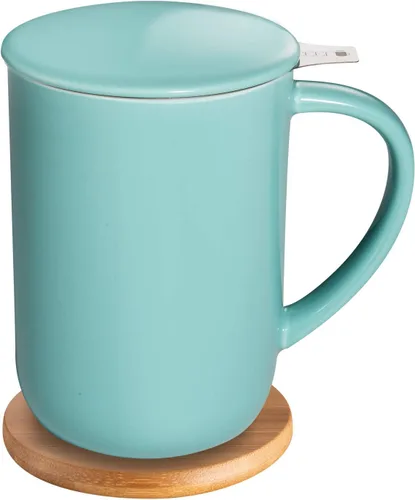 Miniatura 15 de CEEFU Taza de té de porcelana con infusor y tapa, tetera con filtro y posavasos, máquina de té para hojas sueltas, 16 onzas para té, café, leche