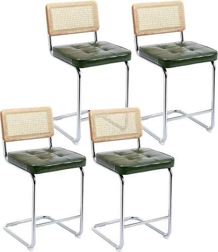 Miniatura 9 de ONEVOG Juego de 3 taburetes de bar de 26 pulgadas de altura de mostrador para cocina, modernas sillas tapizadas de ratán de mediados de siglo