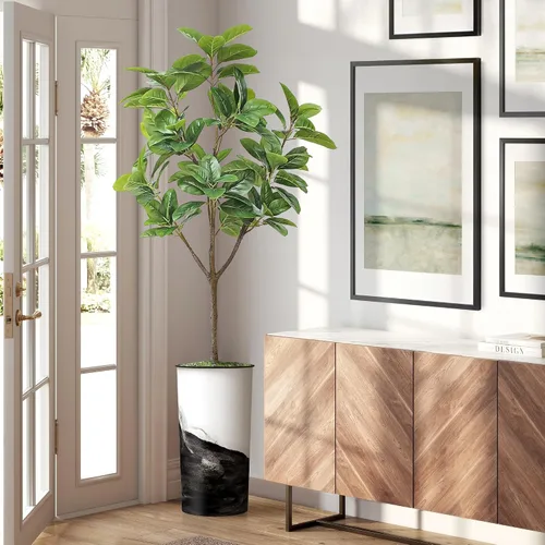 Miniatura 15 de Árbol artificial en maceta contemporánea, palmera tropical areca artificial de seda para decoración del hogar en interiores y exteriores, altura