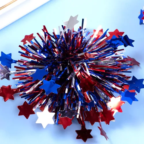 Miniatura 6 de Pinzas patrióticas para el 4 de julio para niñas y mujeres, con lazo metálico para animadora, con purpurina, rojo, blanco y azul, accesorios