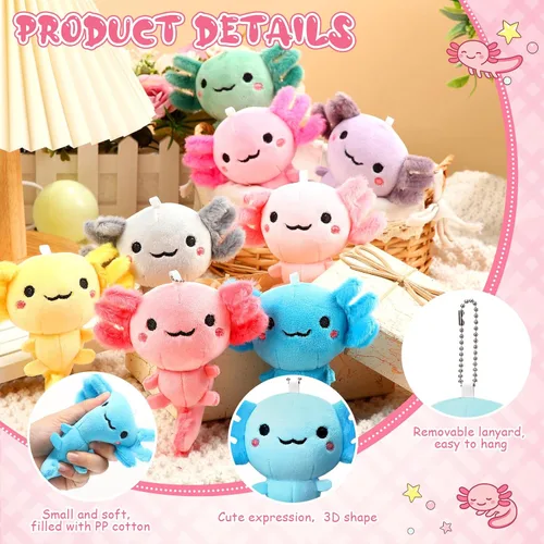 Miniatura 3 de Poen 8 piezas de llavero de ajolote de peluche de 4 pulgadas para niños, premios de fin de año escolar, videojuegos, recuerdo de fiesta, jardín