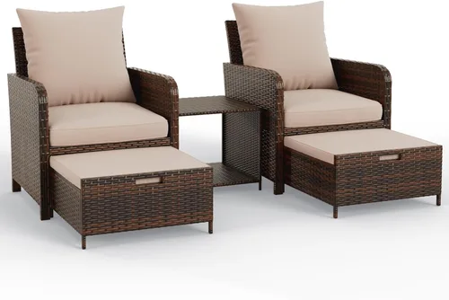Miniatura 2 de UDPATIO Muebles de balcón - Silla de patio al aire libre con otomana para espacios pequeños, juego de muebles de patio de mimbre de 5 piezas