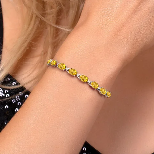 Miniatura 112 de Gem Stone King Pulsera de plata de ley 925 con piedra natal ovalada de 0.276 x 0.197 in para mujer, totalmente ajustable hasta 9 pulgadas