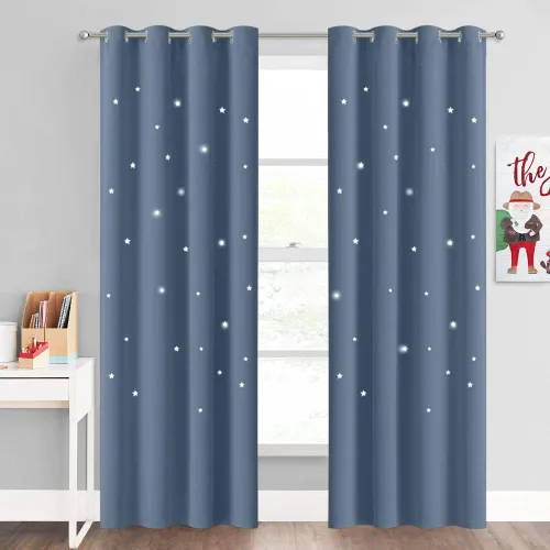 Miniatura 59 de NICETOWN Cortinas infantiles perforadas, cortinas marroquíes con estrellas azules para dormitorio de niñas, gruesas y suaves, para oscurecer la Azul
