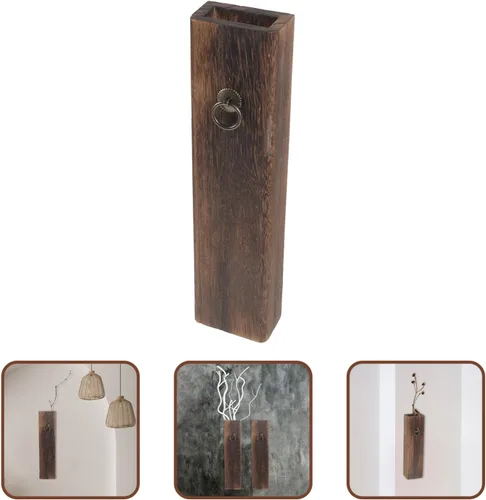 Miniatura 9 de Jarrón de madera con bolsillo de pared de madera para flores secas y vegetación artificial, soporte para plantas de interior, maceta de bolsillo