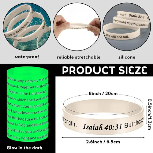 Miniatura 23 de Estune 120 pulseras de versículos de la Biblia, con cita motivacional, pulseras de goma, pulseras de silicona religiosas, pulseras de silicona