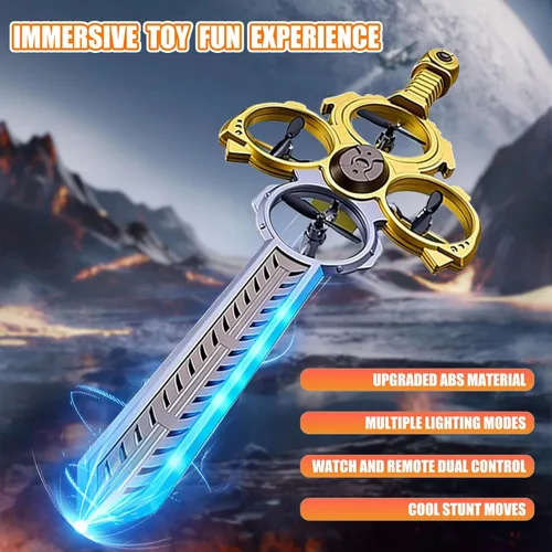 Miniatura 4 de Drone RC con espada voladora mejorada con luces LED coloridas, avión de control remoto de metal ABS con control de gestos manuales y reloj Oro