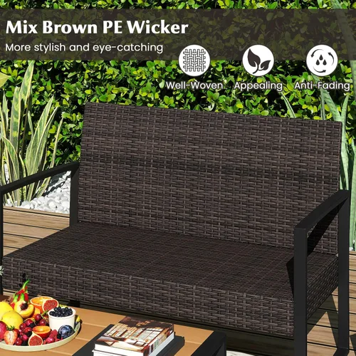 Miniatura 5 de Tangkula Juego de muebles de patio de 4 piezas, juego de conversación de ratán para exteriores con sillas acolchadas y mesa de centro de plástico