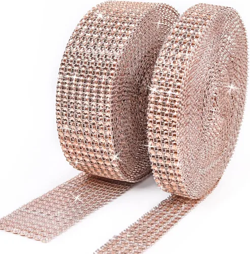 Miniatura 10 de BTSD-home Rollo de cinta de diamantes de imitación de 20 yardas, 2 rollos, para pasteles de boda, decoraciones de cumpleaños, eventos de baby Negro
