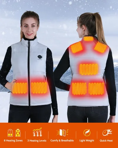 Miniatura 2 de Chaleco térmico ligero para mujer, chaleco térmico inteligente con diseño de luces, chaquetas térmicas para mujer, batería no incluida
