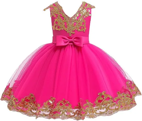 ODASDO Vestido de niña de flores para niña, con lentejuelas, lazo, tutú, princesa, para boda, dama de honor, cumpleaños, fiesta, desfile, 6M-11T