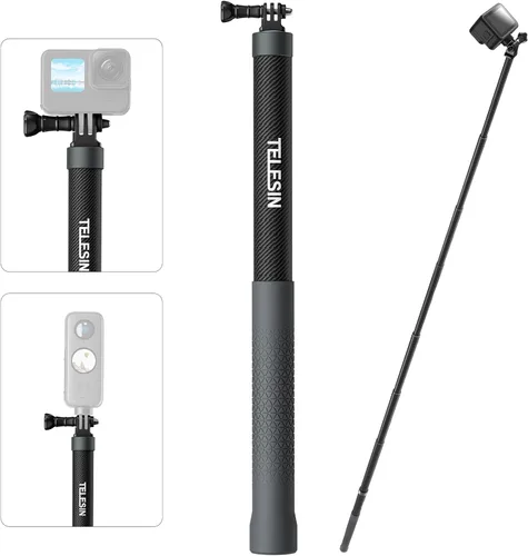 Miniatura 7 de Invisible Selfie Stick 3.9 ft/47.2 "Monopod de fibra de carbono telescópica poste para Insta360 X5/X4/X3/X2 GOPro 13 12 11 10 9 8 DJI Action 5 Pro