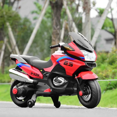 Miniatura 2 de Costzon Motocicleta de Montar para Niños, Motocicleta Eléctrica de Batería de 12V con Ruedas de Entrenamiento, Luces LED, Música, Pedal, Rojo