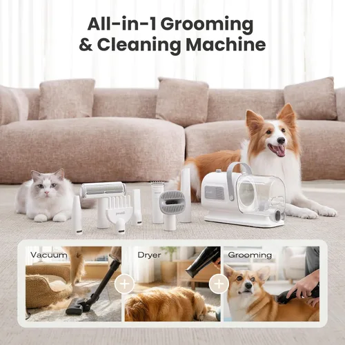 Miniatura 2 de Pecute Aspiradora y secadora de aseo para perros, kit de aseo para mascotas 7 en 1 con cortadora, aspiradora para perros de 10000 Pa para el aseo