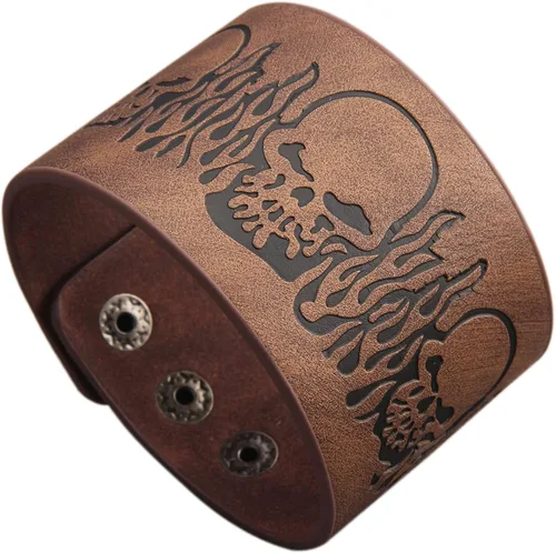 Miniatura 24 de Pulsera de cuero para hombre, brazaletes de cuero punk, pulsera de cuero negro para mujer