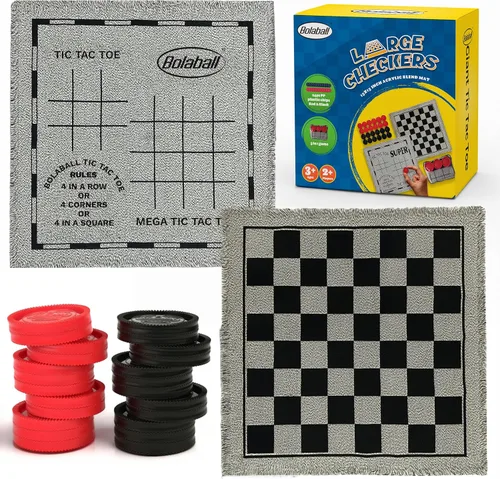 Bolaball Juego de Damas Jumbo 3 en 1 y Tic Tac Toe con bolsa de transporte, juegos de mesa gigantes al aire libre, juegos familiares, tablero