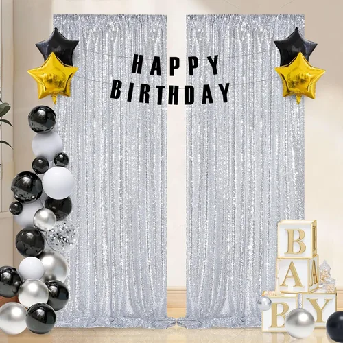 Miniatura 10 de Telón de fondo de lentejuelas moradas 2 paneles 2FTx8FT con purpurina telón de fondo cortinas para fiesta de Halloween fondo de fotos para bodas