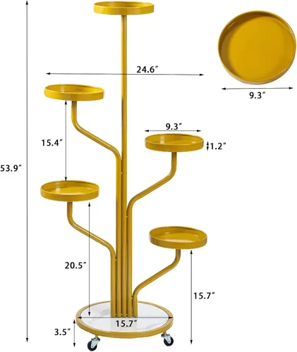 Miniatura 8 de CHPHI Soporte para plantas de hierro forjado de 4 niveles para interiores, estante alto de metal para múltiples plantas, soporte de metal con ruedas