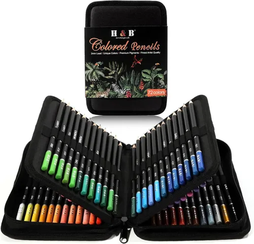H & B - Juego de 72 lápices de colores, suministros de arte a base de aceite con núcleo suave para adultos y principiantes, ideal para bocetos y