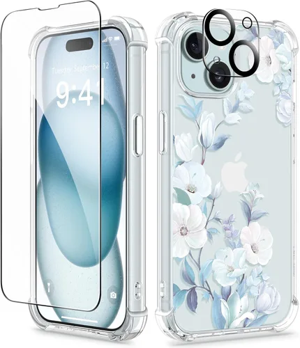 Miniatura 133 de GVIEWIN - Funda floral para iPhone 14 de 6.1 pulgadas, protector de pantalla + protector de lente de cámara, no se amarillenta, a prueba de golpes