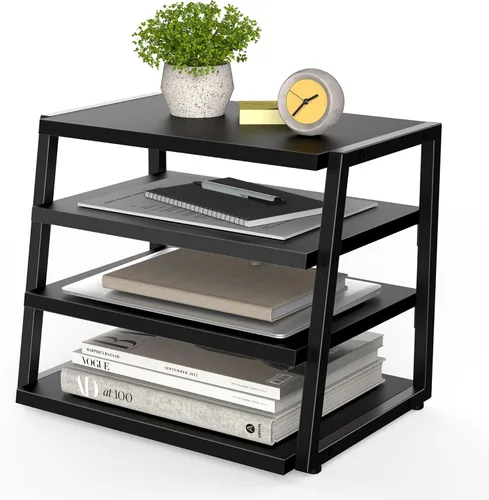 Fenge Organizador de estante de escritorio, estante de escritorio de 4 niveles, estantes de oficina de madera y metal, organizador de archivos de