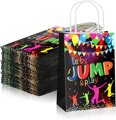 Crtiin 32 bolsas de regalo para trampolín para saltar con temática de salto, bolsas con asas de papel, regalos de fiesta coloridos para niños y