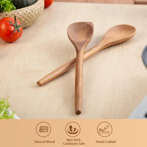 Miniatura 5 de GinSent 2 cucharas de madera para cocinar, cucharas de madera de 14 pulgadas, cucharas de madera de agarre cómodo, utensilios de cocina para agitar
