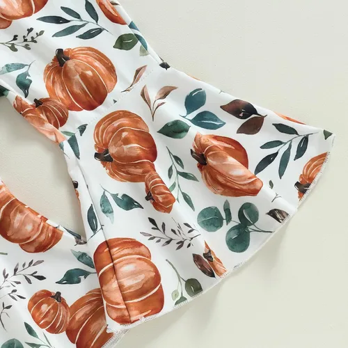 Miniatura 7 de Madjtlqy Conjunto de ropa de Halloween para bebé niña con estampado de calabaza con estampado de calabaza, camiseta de manga larga + pantalones