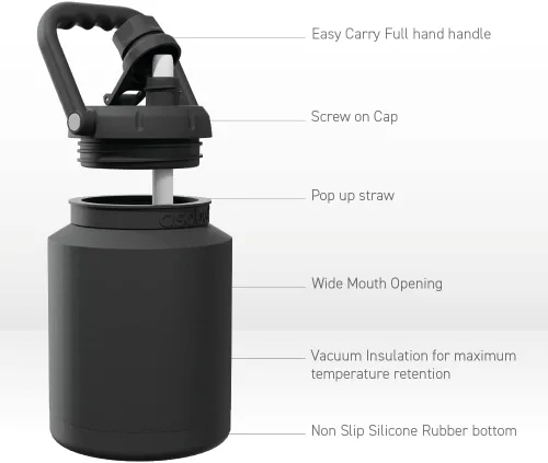 Miniatura 3 de Asobu Mini jarra de acero inoxidable de doble pared aislada al vacío de 33 onzas con asa de mano completa fácil de transportar y popote desplegable
