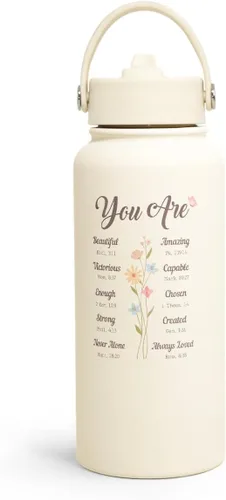 Regalos cristianos para mujeres, botella de agua inspiradora de acero inoxidable de 32 onzas con aislamiento con tapa, regalos religiosos para mamá,