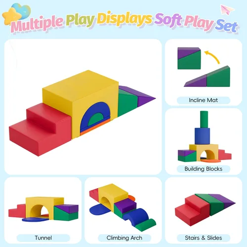Miniatura 6 de MU Juguetes de Escalada Suaves para Niños Pequeños, Bloques de Escalada de Espuma Suave para Bebés de 7 Piezas, Juego de Actividades de Gimnasio