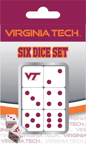 MasterPieces Día del juego - NCAA Virginia Tech Hokies - Juego de dados de 6 piezas con logotipo del equipo, tamaño estándar D6 2-Colores Team