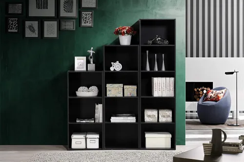 Miniatura 3 de Pemberly Row Estantería de madera con tres estantes en acabado negro