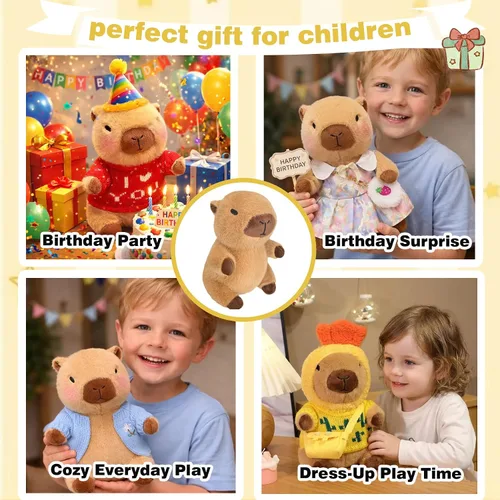 Miniatura 2 de Capybara - Juguete de peluche con 7 piezas de ropa y accesorios, lindo animal de peluche Capybara con trajes (marrón)