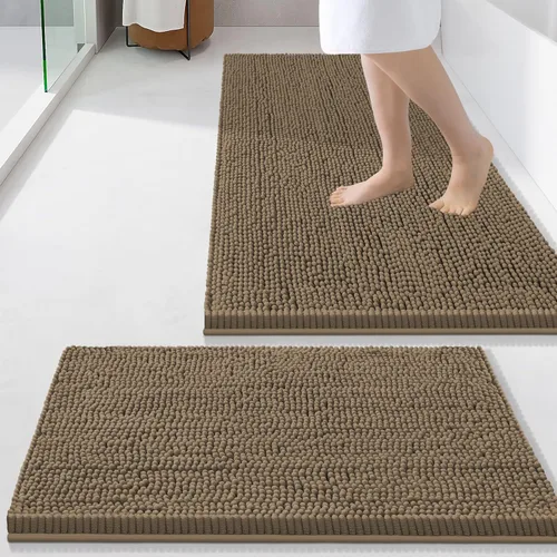 Miniatura 133 de Smiry Juego de 2 alfombras de baño, felpilla suave y absorbente, lavable a máquina, antideslizantes, para bañera, ducha y suelo