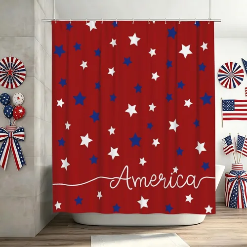 Miniatura 5 de Cortina de ducha patriótica de Estados Unidos para baño, cortina de baño de secado rápido con estrellas rojas y azules del 4 de julio, bañeras