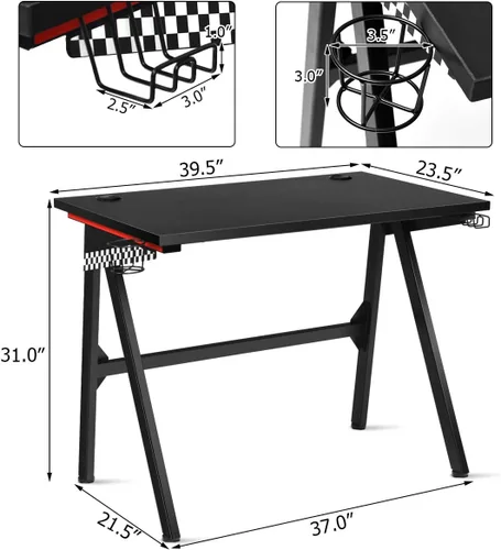 Miniatura 3 de Tangkula E Sports - Escritorio para computadora para videojuegos, estación de trabajo profesional para jugadores con soporte para tazas, gancho
