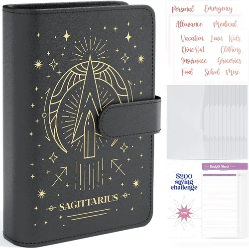 Miniatura 8 de SOUL MAMA Carpeta de presupuesto del zodíaco con sobres de efectivo para presupuestos – Carpeta A6 negra Acuario, organizador de dinero para carpeta
