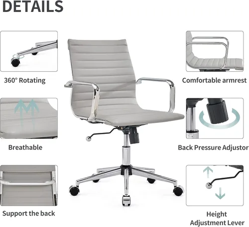 Miniatura 3 de Silla de oficina gris, ergonómica, silla de escritorio para computadora, silla ejecutiva para sala de conferencias, silla de oficina moderna