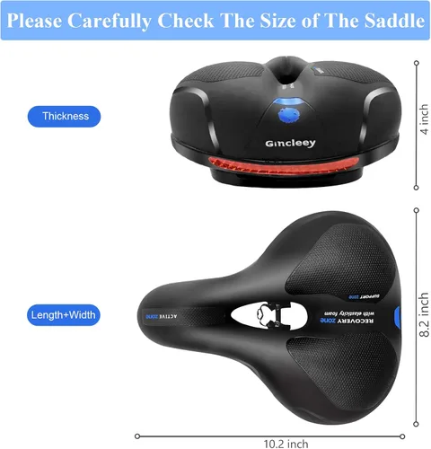 Miniatura 6 de Asiento de bicicleta cómodo para mujer y hombre, sillín de bicicleta ancho de repuesto con acolchado de espuma viscoelástica, suave y con absorción