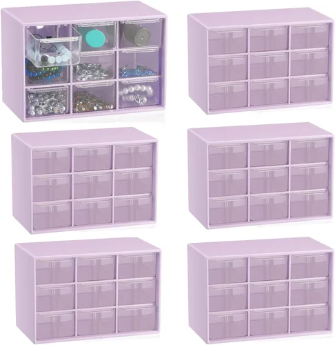 Miniatura 8 de Organizador de cajones pequeños para escritorio, 7.1 x 3.8 x 4.6 pulgadas, mini organizador de cajones de escritorio con 9 cajones transparentes