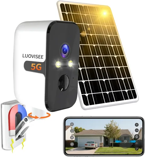 Luovisee - Cámaras WiFi 2.4/5G para seguridad del hogar con panel solar, cámara de seguridad magnética inalámbrica con rotación de 180°, sin cuota