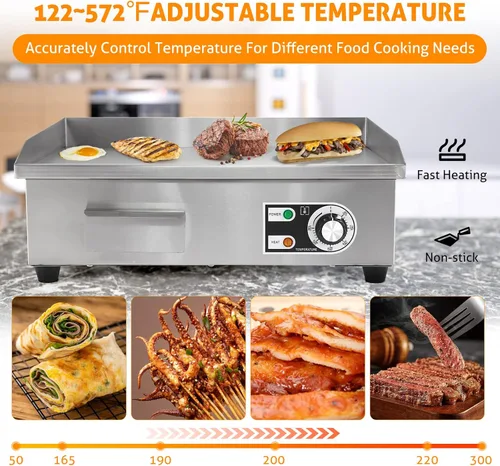 Miniatura 6 de WICHEMI Plancha Eléctrica Comercial de 22" 3000W Parrilla de Superficie Plana Plancha de Encimera de Acero Inoxidable Parrilla Teppanyaki con Placa